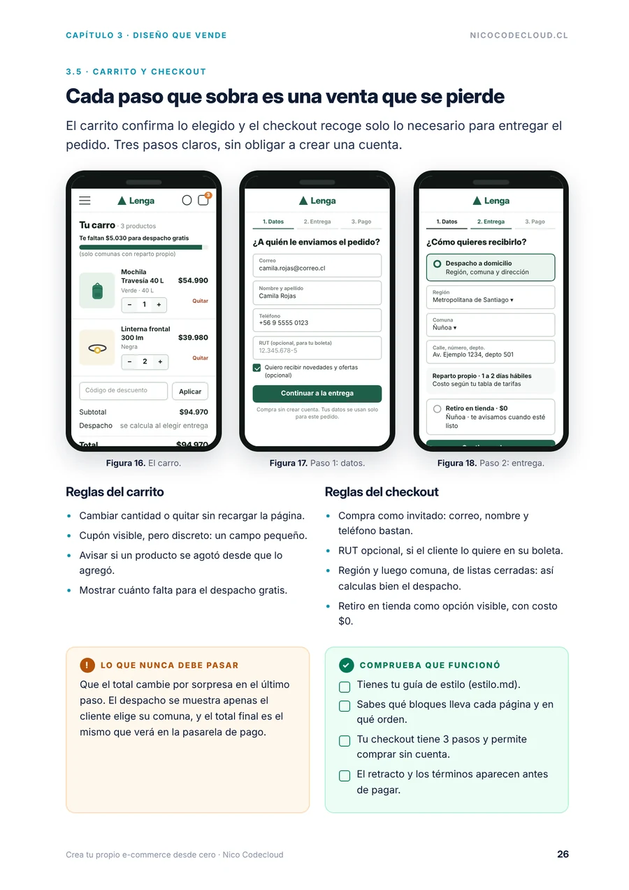 Página 26 de la guía «Crea tu propio e-commerce desde cero»: carrito y checkout