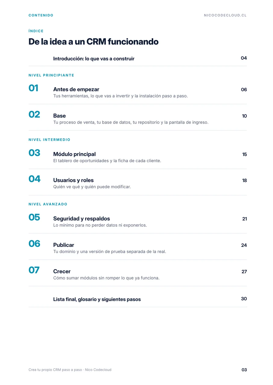 Página 3 de la guía «Crea tu propio CRM paso a paso»